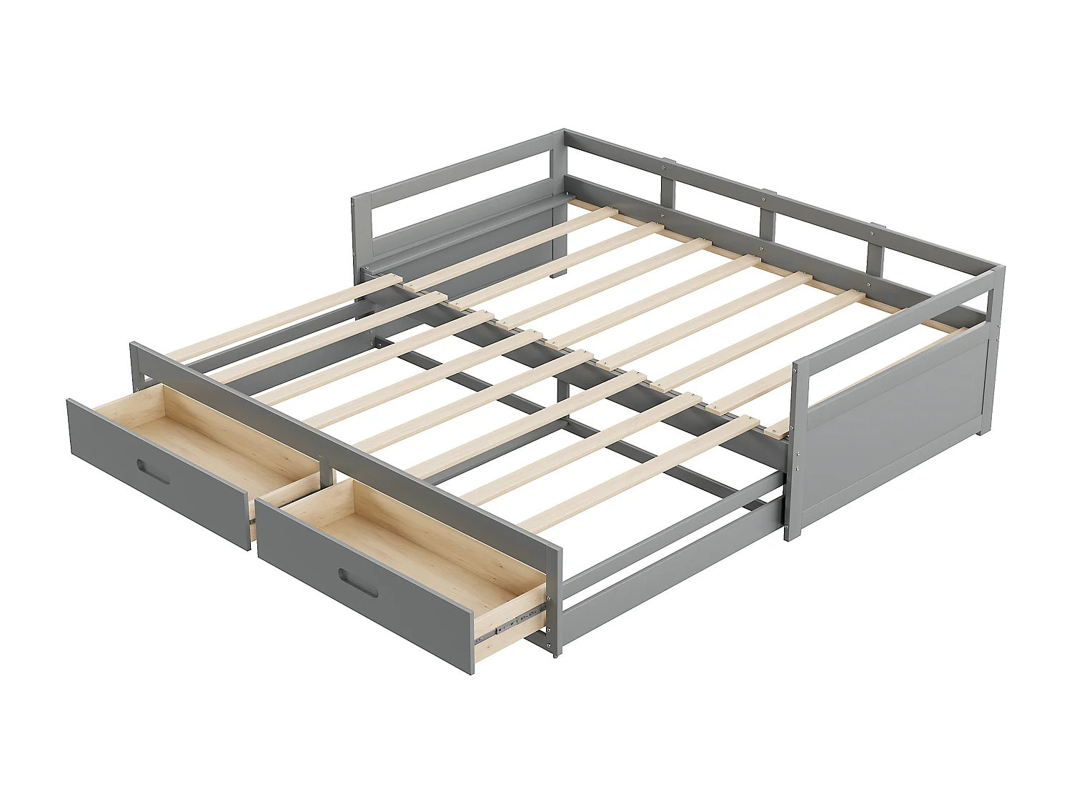 Onderschuifbed 90 x 200 cm met 2 lades - Grenenhout - lattenbodem - grijs