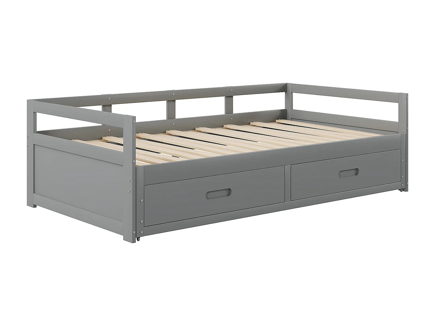 Onderschuifbed 90 x 200 cm met 2 lades - Grenenhout - lattenbodem - grijs