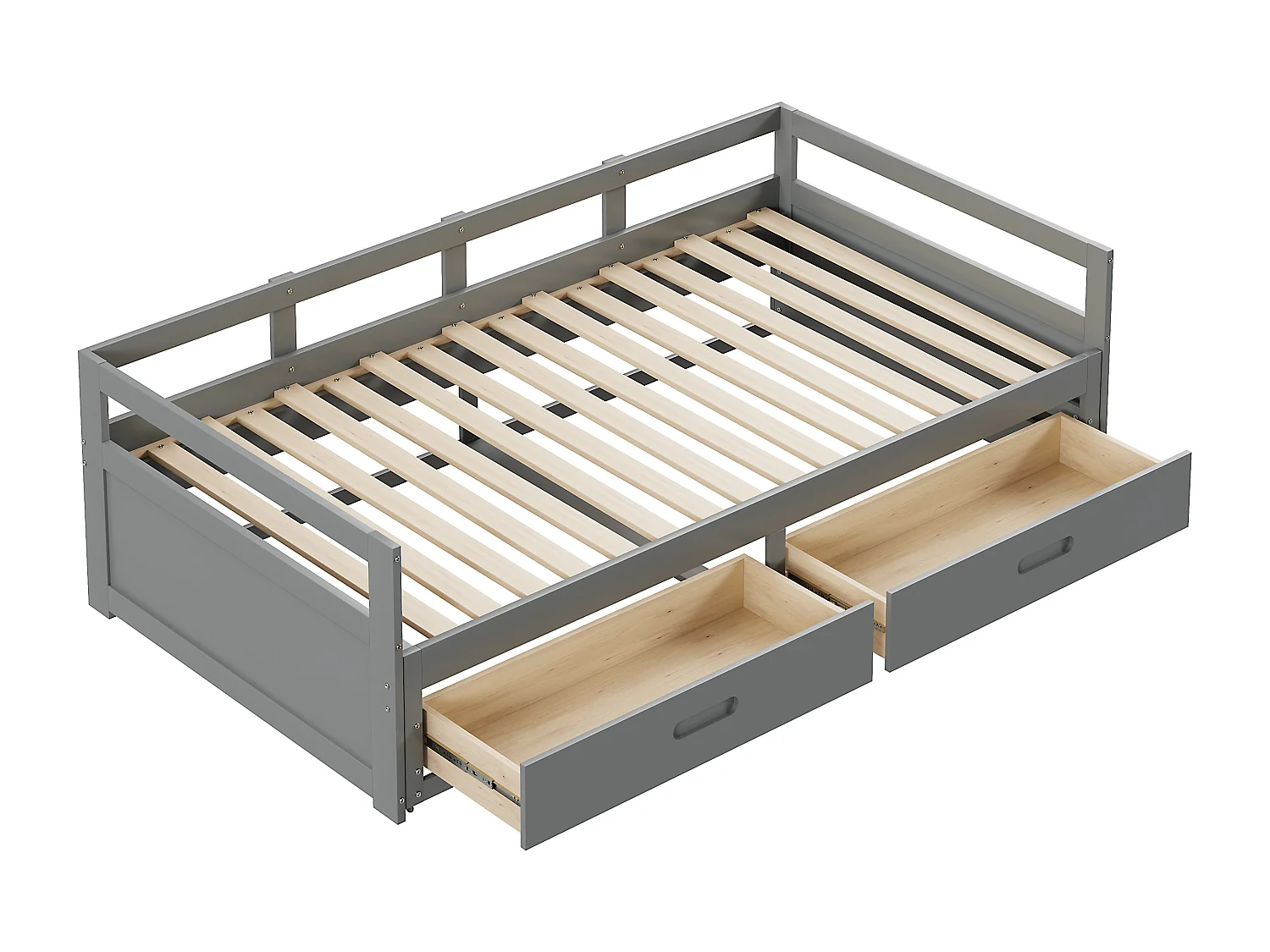 Lit gigogne 90 x 200 cm avec 2 tiroirs - Bois de pin - sommier à lattes - gris