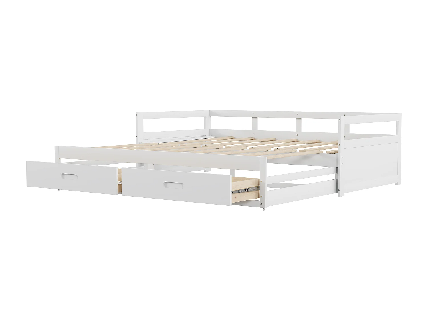 Lit gigogne 90 x 200 cm avec 2 tiroirs - Bois de pin - sommier à lattes - blanc