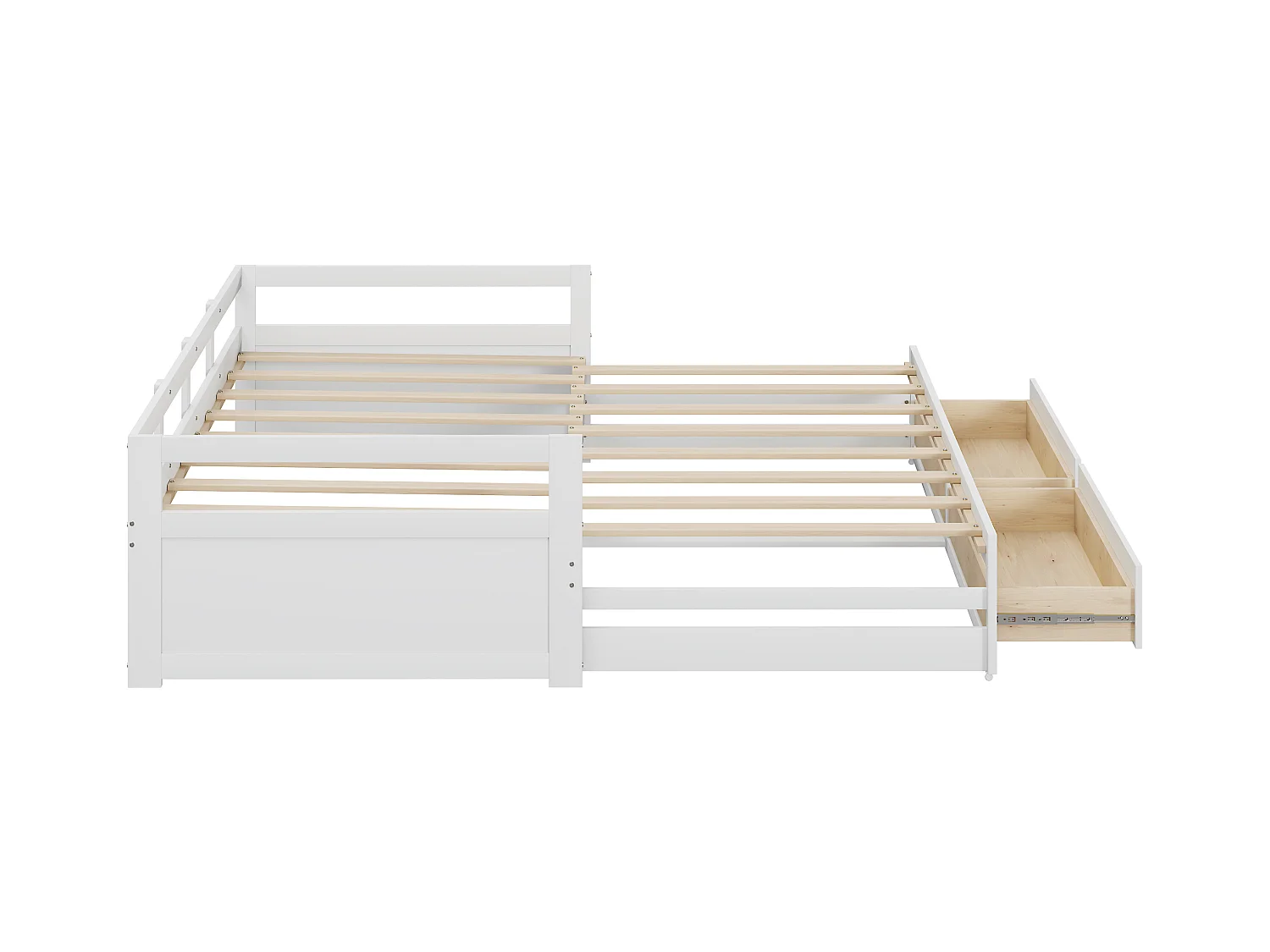 Ausziehbett 90 x 200 cm mit 2 Schubladen – Kiefernholz – Lattenrost – Weiß