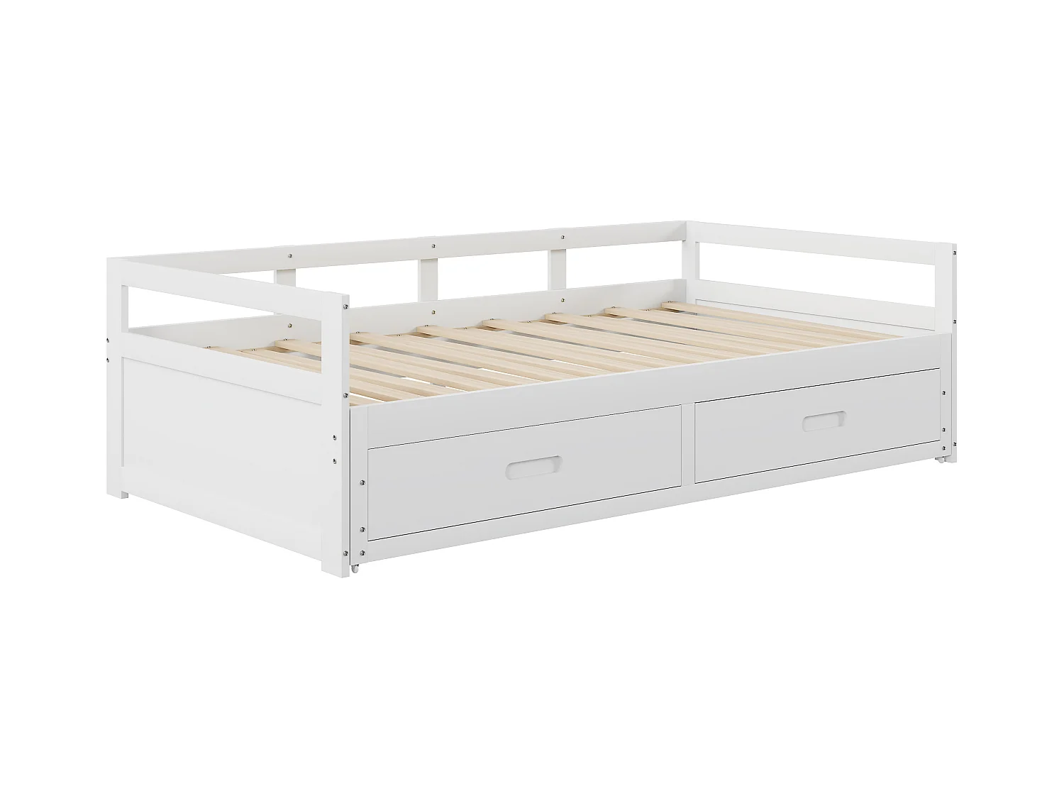 Ausziehbett 90 x 200 cm mit 2 Schubladen – Kiefernholz – Lattenrost – Weiß