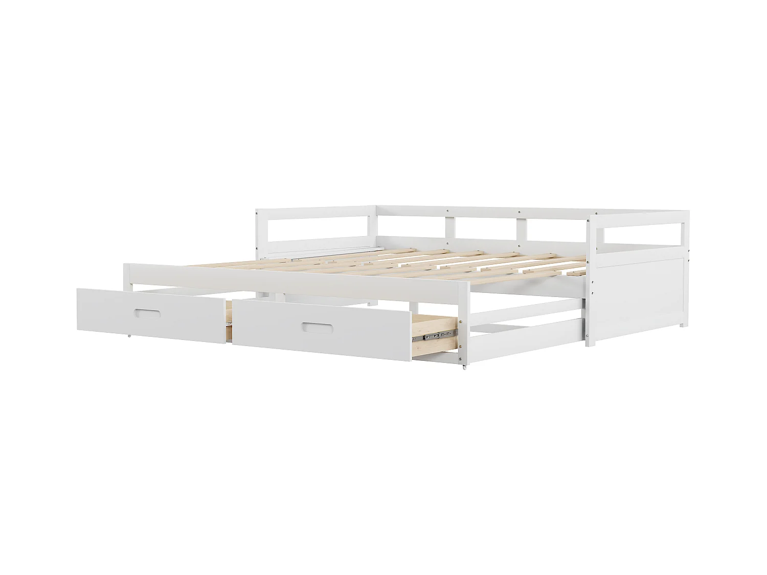 Ausziehbett 90 x 200 cm mit 2 Schubladen – Kiefernholz – Lattenrost – Weiß