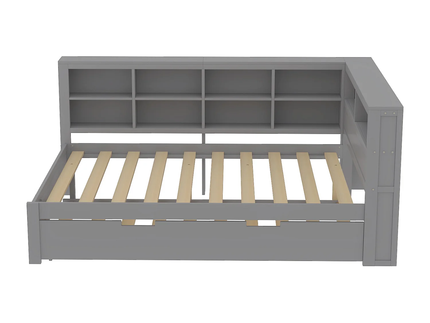 Onderschuifbed 140 x 200 cm + 90 x 190 cm met USB-aansluiting en opbergruimte - massief hout - grijs