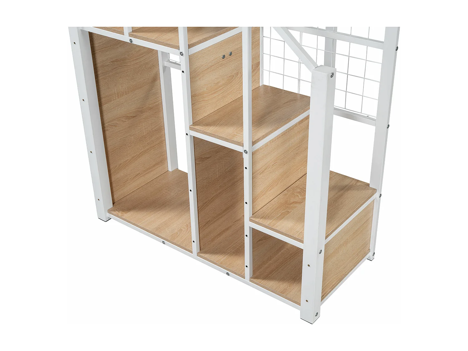 Hochbett 140 x 200 cm mit Stauraum und Sicherheitstreppe – Metall und Holz – Weiß