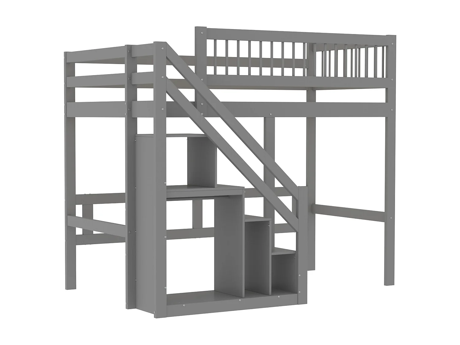 Hochbett aus Massivholz 90 x 200 cm mit Stauraum – Sicherheitstreppe – Grau