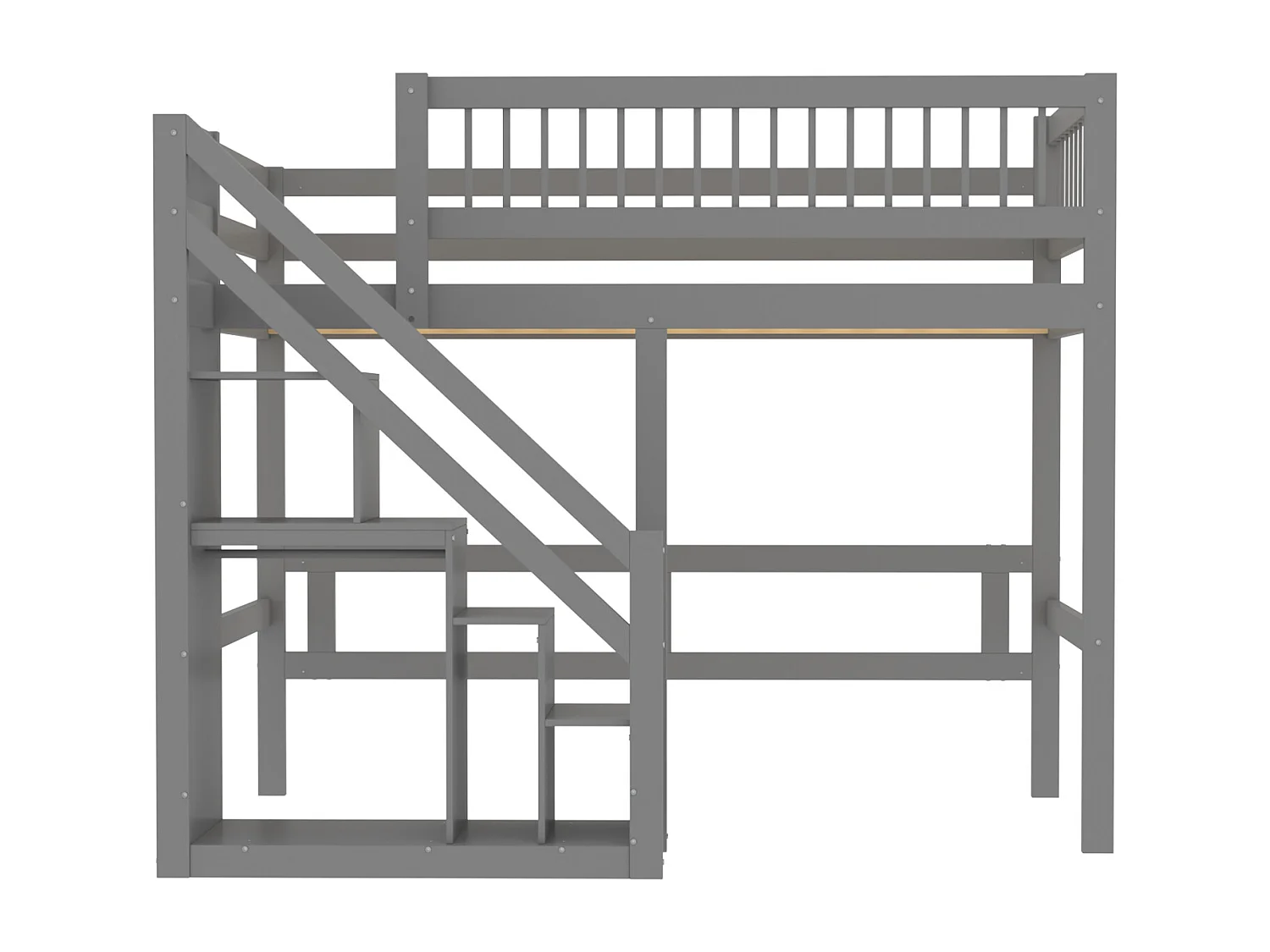 Hochbett aus Massivholz 90 x 200 cm mit Stauraum – Sicherheitstreppe – Grau