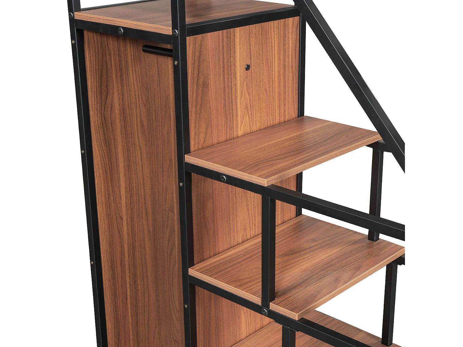 Lit mezzanine en métal 90 x 200 cm avec étagères de rangement et petite penderie - escalier de sécurité - noir