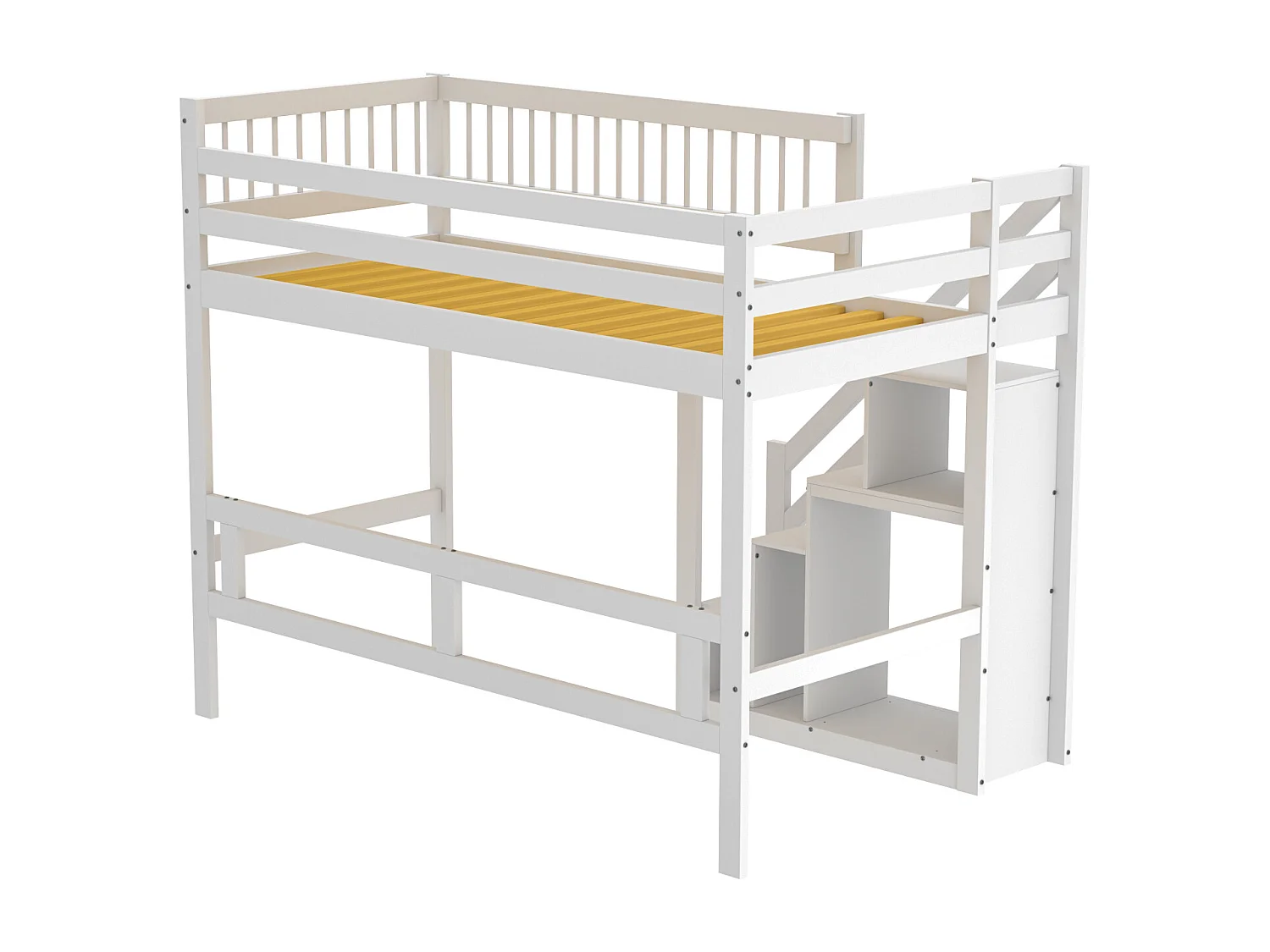 Łóżko piętrowe z litego drewna 90 x 200 cm ze schowkiem - schody bezpieczeństwa - białe