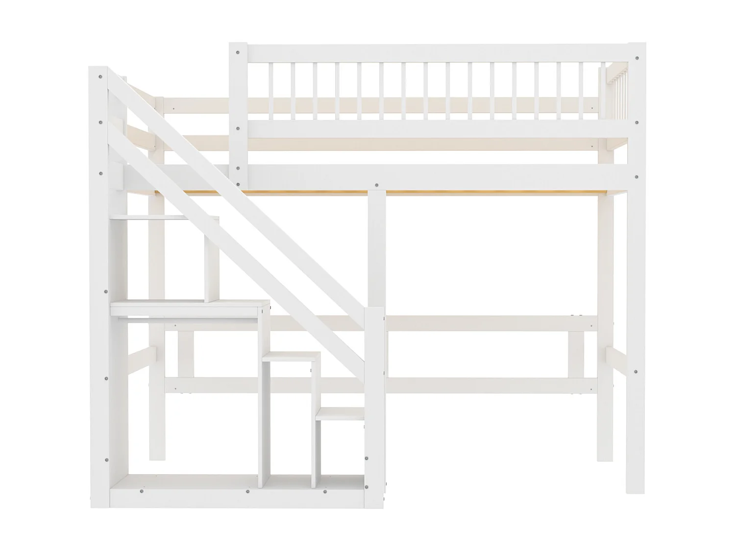 Łóżko piętrowe z litego drewna 90 x 200 cm ze schowkiem - schody bezpieczeństwa - białe