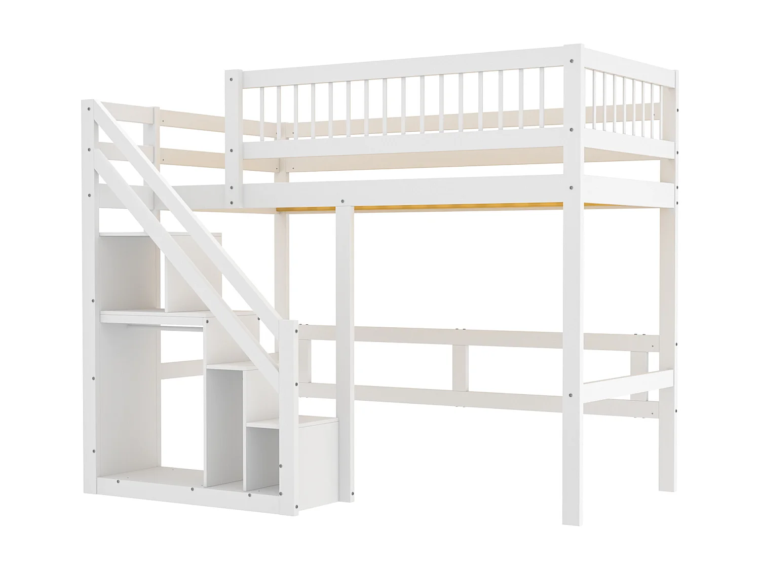 Łóżko piętrowe z litego drewna 90 x 200 cm ze schowkiem - schody bezpieczeństwa - białe