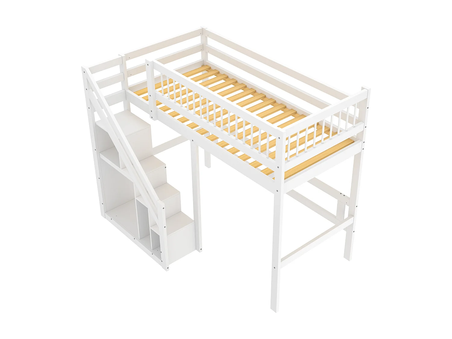 Łóżko piętrowe z litego drewna 90 x 200 cm ze schowkiem - schody bezpieczeństwa - białe