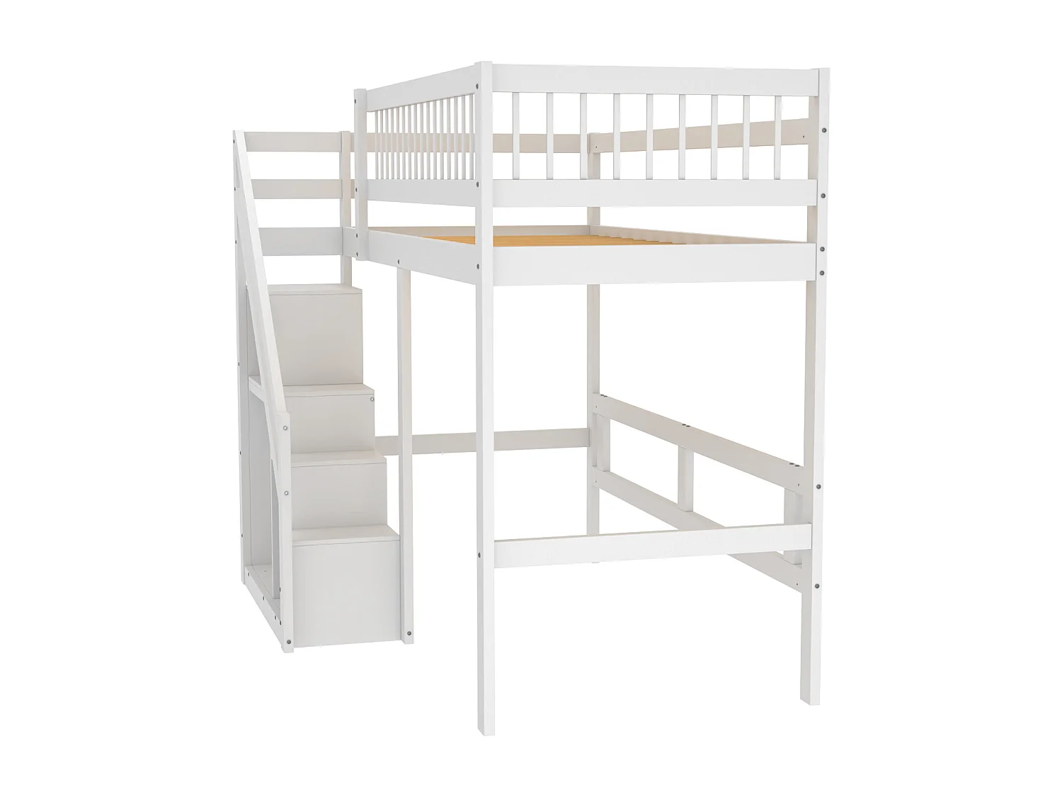Łóżko piętrowe z litego drewna 90 x 200 cm ze schowkiem - schody bezpieczeństwa - białe