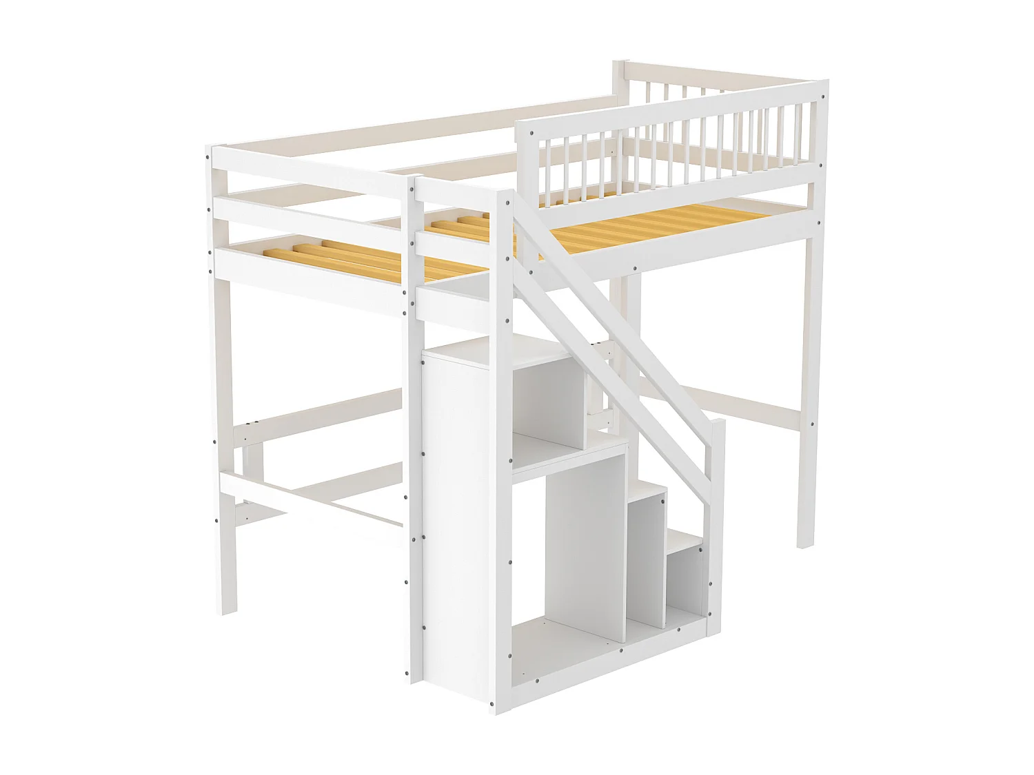 Łóżko piętrowe z litego drewna 90 x 200 cm ze schowkiem - schody bezpieczeństwa - białe