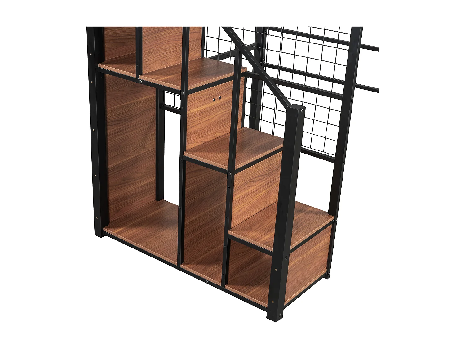 Mezzaninebed 90 x 200 cm met opbergkast en veiligheidstrap - metaal en hout - zwart