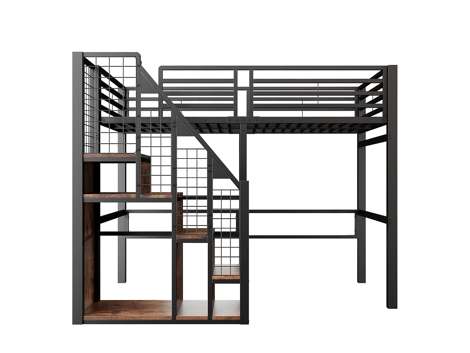 Letto a soppalco 90 x 200 cm con armadio portaoggetti e scala di sicurezza - metallo e legno - nero
