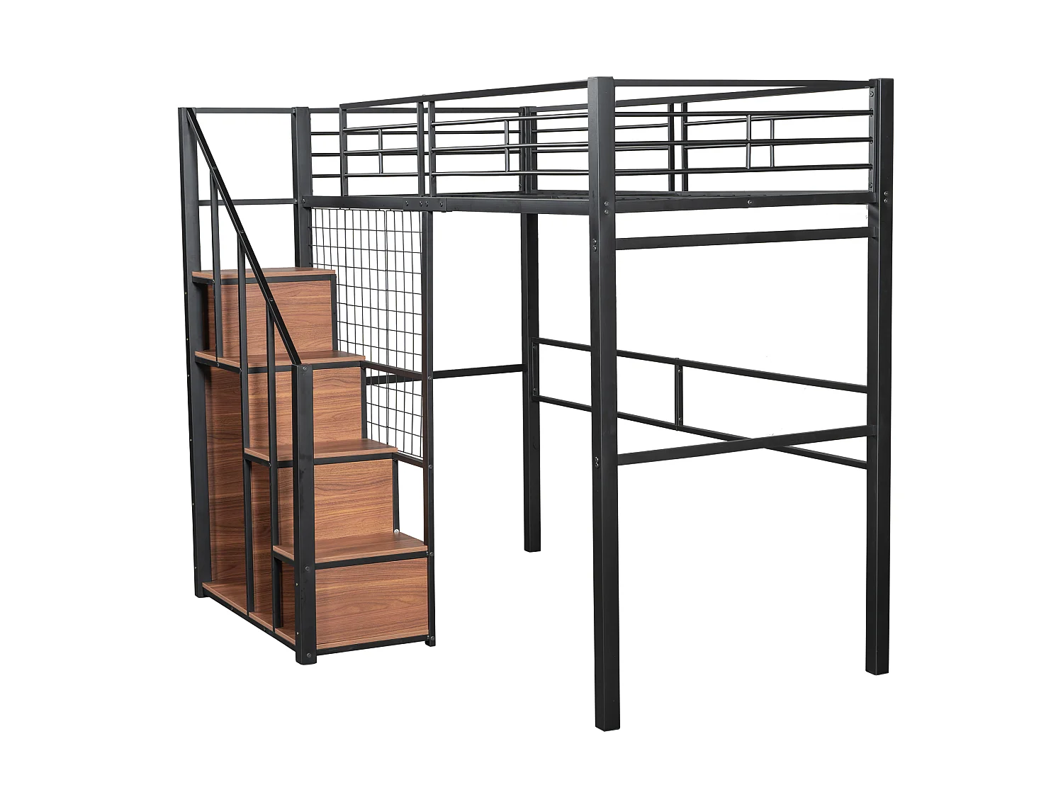 Letto a soppalco 90 x 200 cm con armadio portaoggetti e scala di sicurezza - metallo e legno - nero