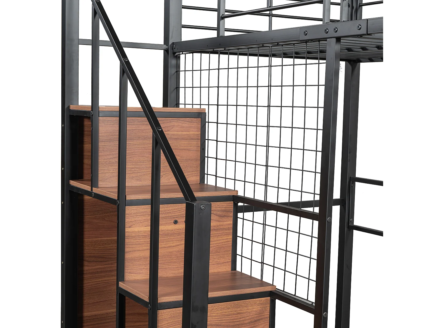 Letto a soppalco 90 x 200 cm con armadio portaoggetti e scala di sicurezza - metallo e legno - nero