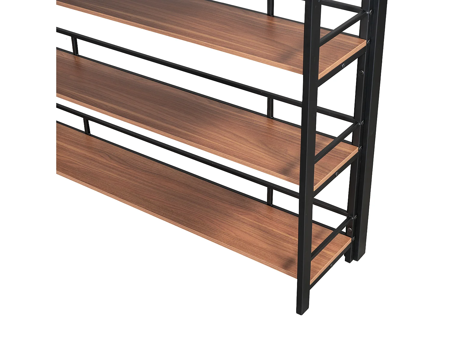Hochbett 140 x 200 cm mit Ablageflächen und kleinem Kleiderschrank – Metallgestell – Schwarz