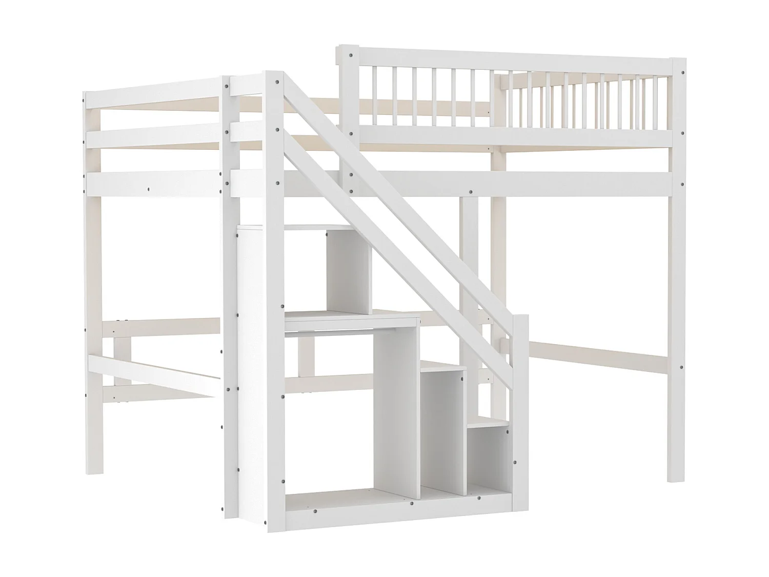 Łóżko antresola z litego drewna 140 x 200 cm ze schowkiem - schody bezpieczeństwa - białe