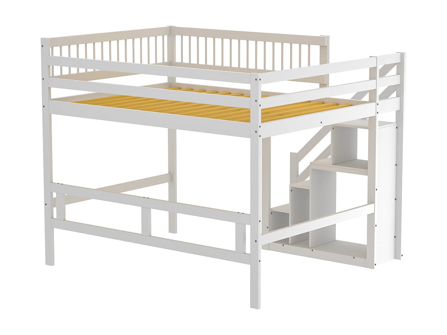 Łóżko antresola z litego drewna 140 x 200 cm ze schowkiem - schody bezpieczeństwa - białe