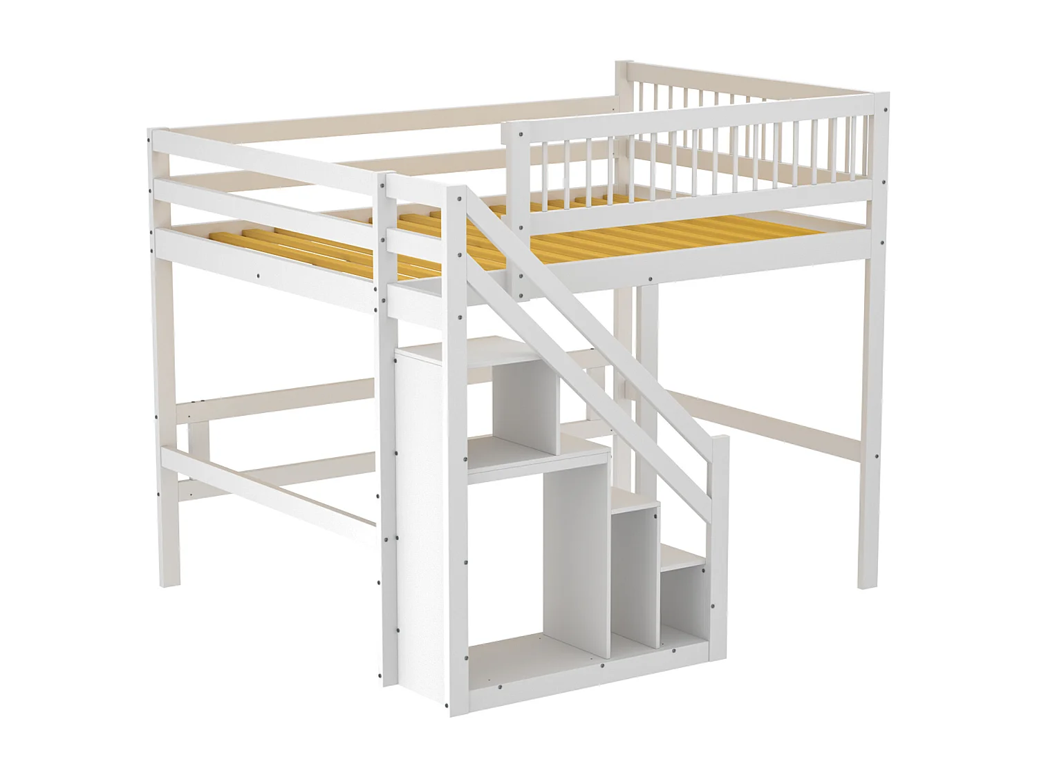 Łóżko antresola z litego drewna 140 x 200 cm ze schowkiem - schody bezpieczeństwa - białe