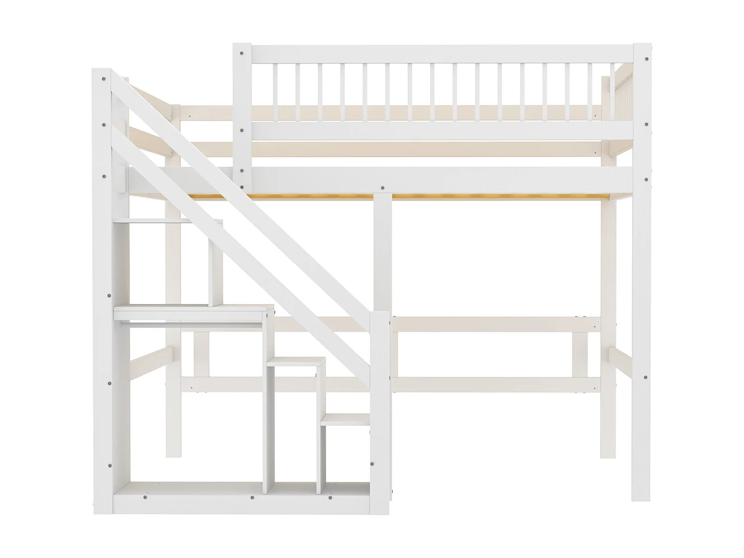 Łóżko antresola z litego drewna 140 x 200 cm ze schowkiem - schody bezpieczeństwa - białe