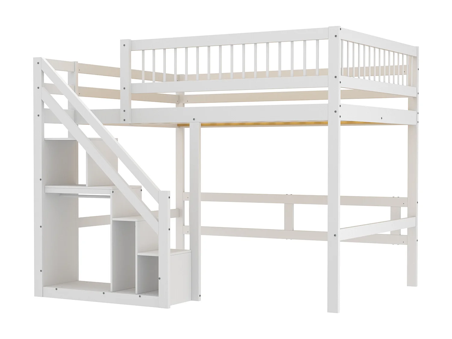 Łóżko antresola z litego drewna 140 x 200 cm ze schowkiem - schody bezpieczeństwa - białe