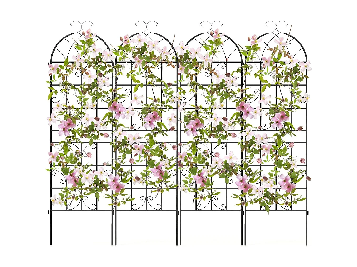Lot de 4 Treillis de Jardin en Métal 180 x 50 cm, Clôture Décorative pour Plante Grimpante, Grille Fleurs Antirouille pour Jardin, Cour, Patio, Noir