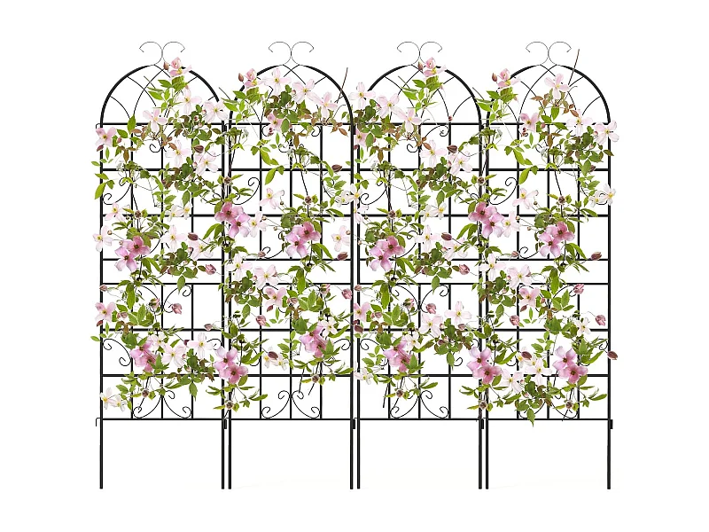 Lot de 4 Treillis de Jardin en Métal 180 x 50 cm, Clôture Décorative pour Plante Grimpante, Grille Fleurs Antirouille pour Jardin, Cour, Patio, Noir