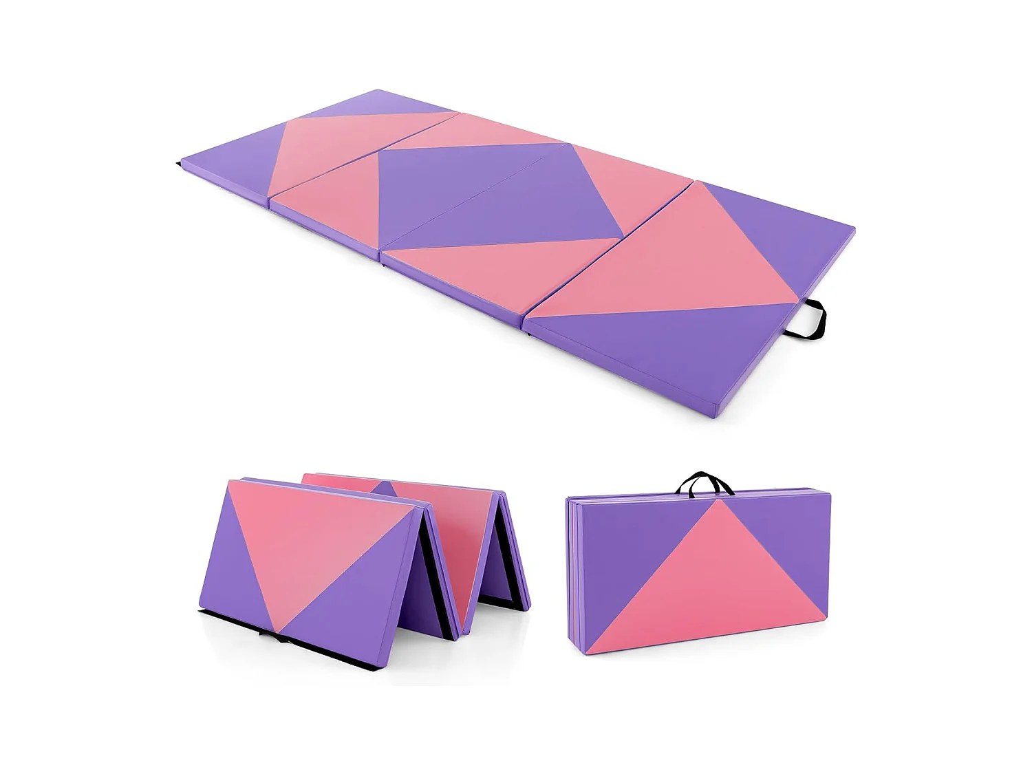 Dikke opvouwbare gymnastiekmat 240x117x5CM, schuim en PU-trainingsmatras met handgrepen, voor gymnasten sport yogatraining (roze)