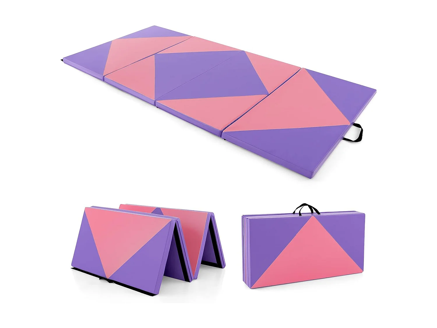Tapis de Gymnastique Pliable Epais 240x117x5CM, Matelas d'Entrainement en Mousse et PU avec Poignées, pour Gymnastes Entraînements Sportifs Yoga (Rose et violet)