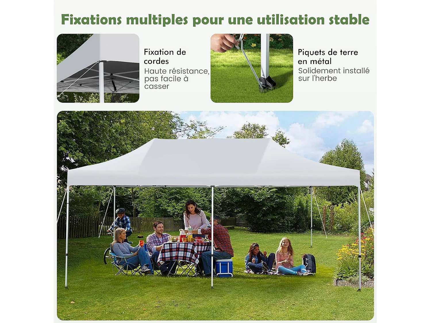 Tonnelle de Jardin Instantanée Portable 3Mx6M, Auvent Pliable Camping Imperméable Anti-UV SFP +50 avec Roues et Sac Disponibles, pour 16-20 Personnes