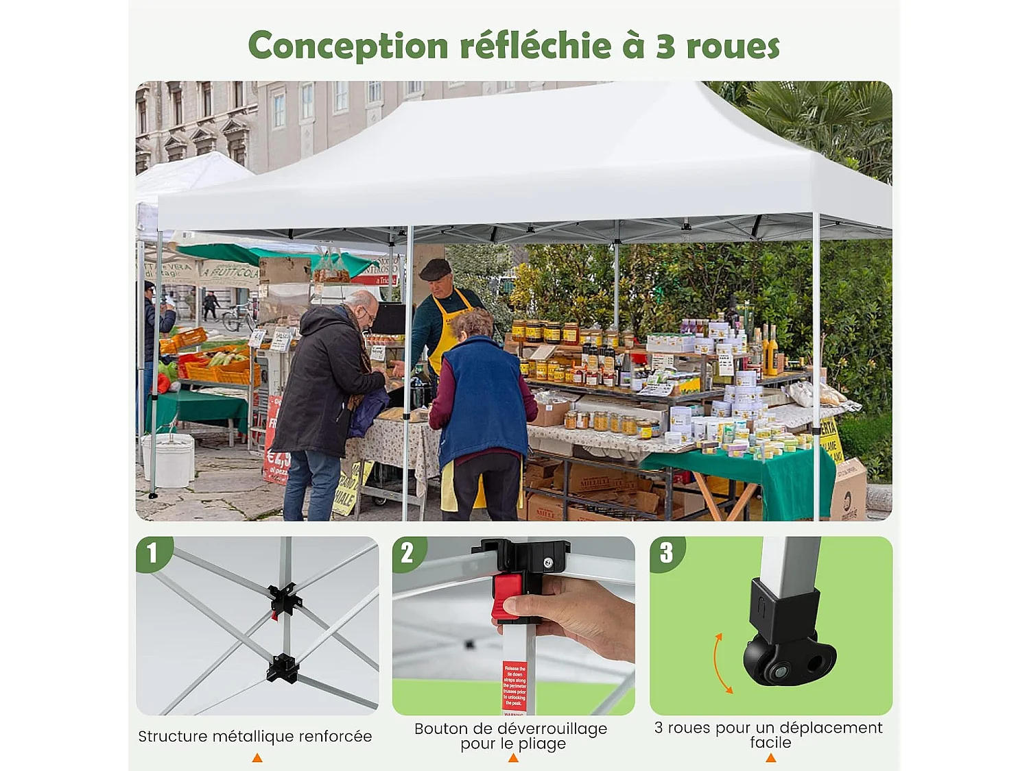 Tonnelle de Jardin Instantanée Portable 3Mx6M, Auvent Pliable Camping Imperméable Anti-UV SFP +50 avec Roues et Sac Disponibles, pour 16-20 Personnes