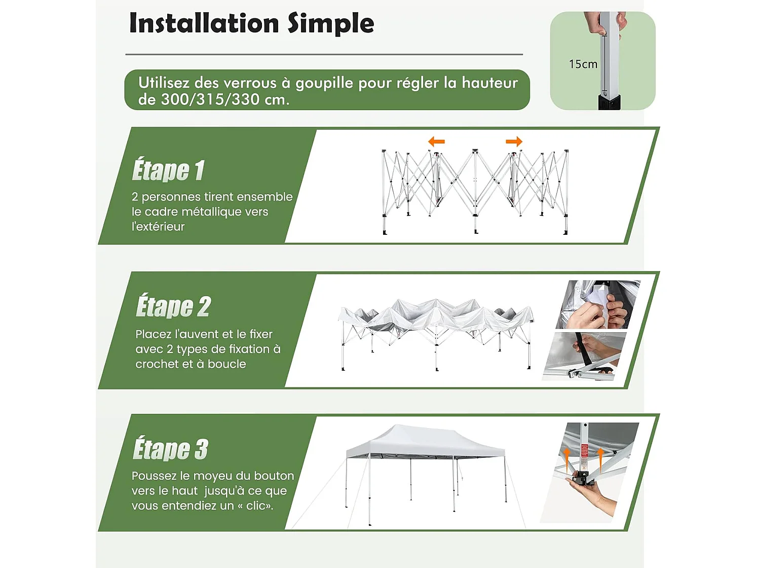 Tonnelle de Jardin Instantanée Portable 3Mx6M, Auvent Pliable Camping Imperméable Anti-UV SFP +50 avec Roues et Sac Disponibles, pour 16-20 Personnes