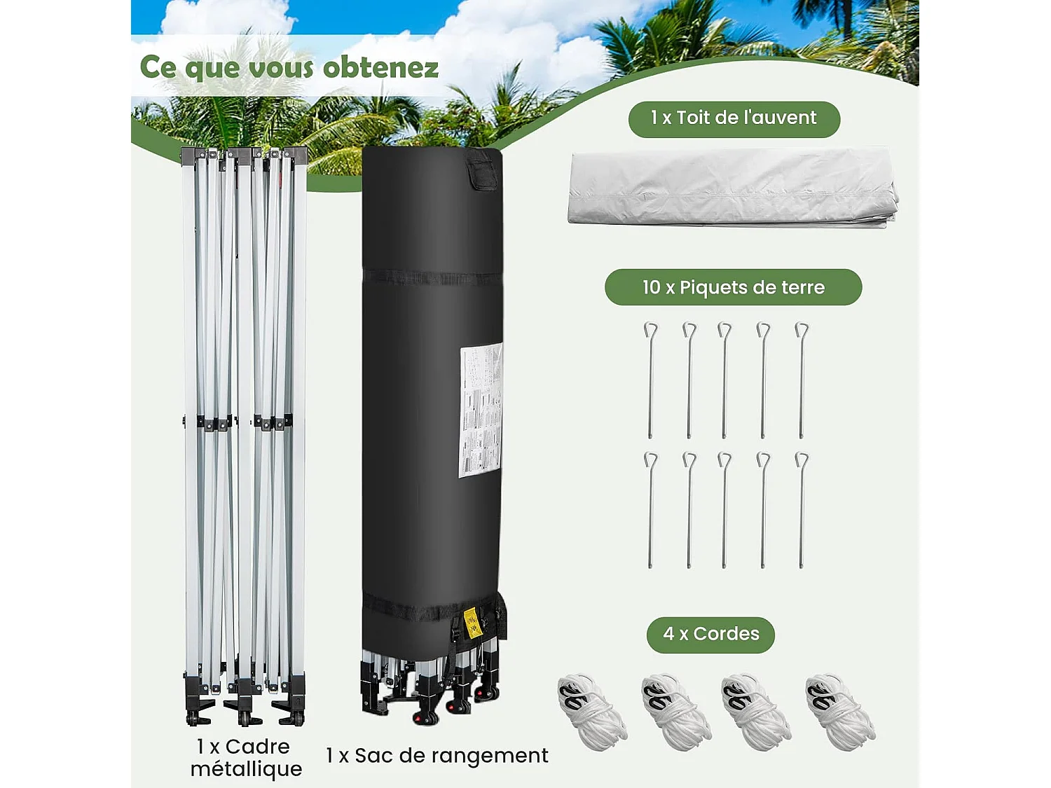 Tonnelle de Jardin Instantanée Portable 3Mx6M, Auvent Pliable Camping Imperméable Anti-UV SFP +50 avec Roues et Sac Disponibles, pour 16-20 Personnes