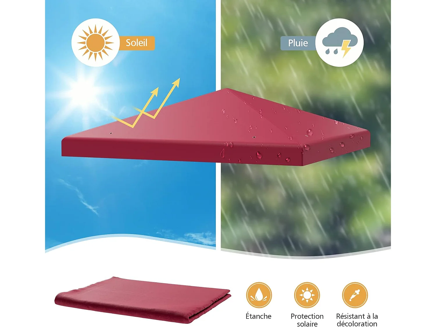 Toile de Toit de Rechange en Plastique et vinyle pour Pavillon Tonnelle Tente 300 x 300 cm Couleur au Choix (Vin Rouge)