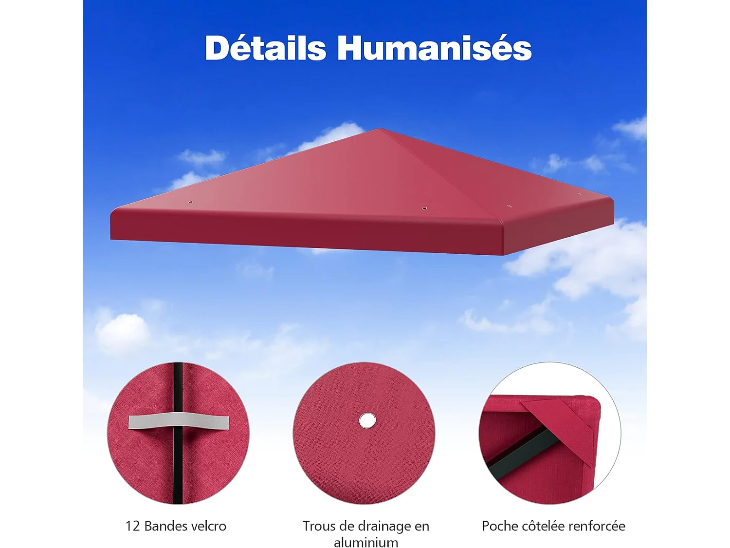 Toile de Toit de Rechange en Plastique et vinyle pour Pavillon Tonnelle Tente 300 x 300 cm Couleur au Choix (Vin Rouge)