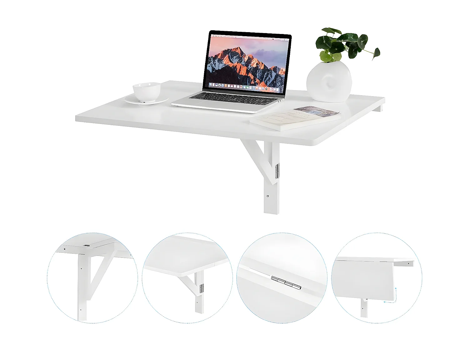 Table de Cuisine Pliante Rabattable Bureau Murale Mural Meuble de Cuisine en Bois pour Salle à Manger Chambre, Salon Blanc