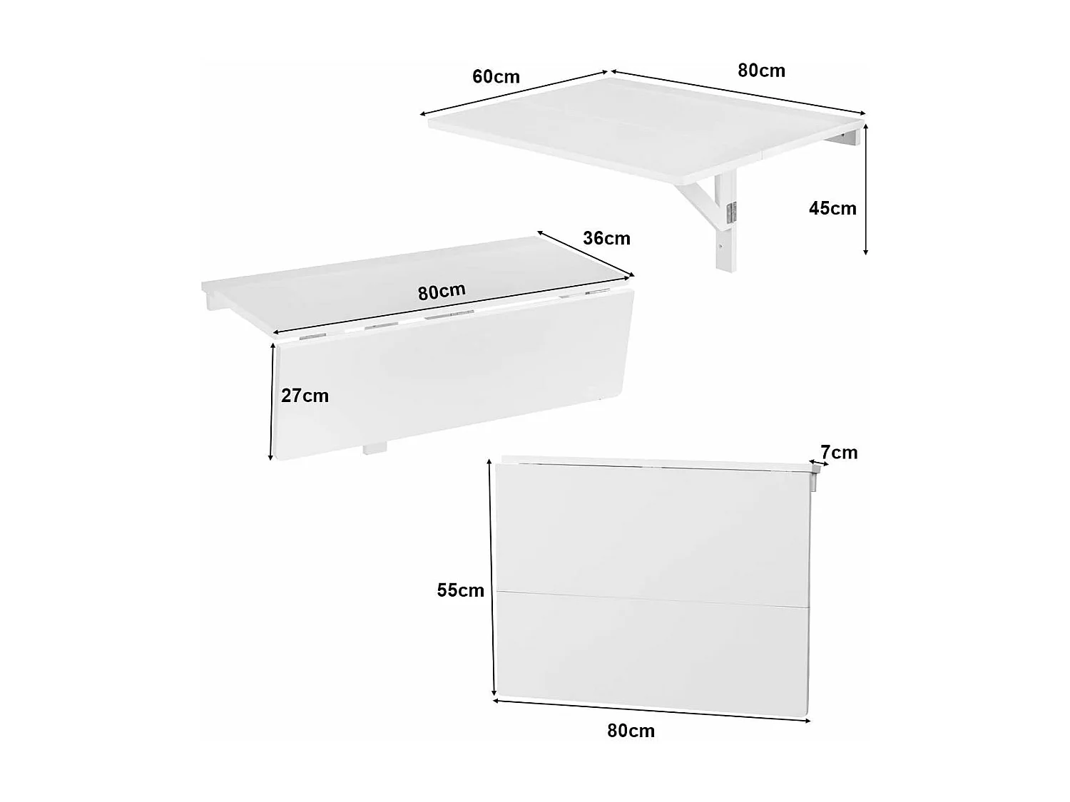 Table de Cuisine Pliante Rabattable Bureau Murale Mural Meuble de Cuisine en Bois pour Salle à Manger Chambre, Salon Blanc