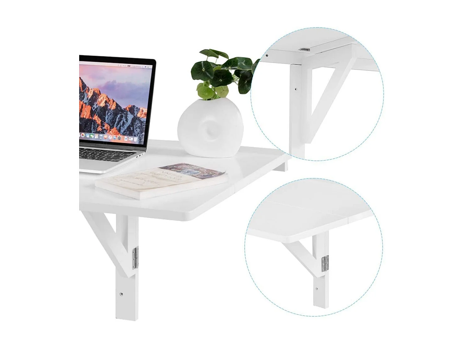 Table de Cuisine Pliante Rabattable Bureau Murale Mural Meuble de Cuisine en Bois pour Salle à Manger Chambre, Salon Blanc