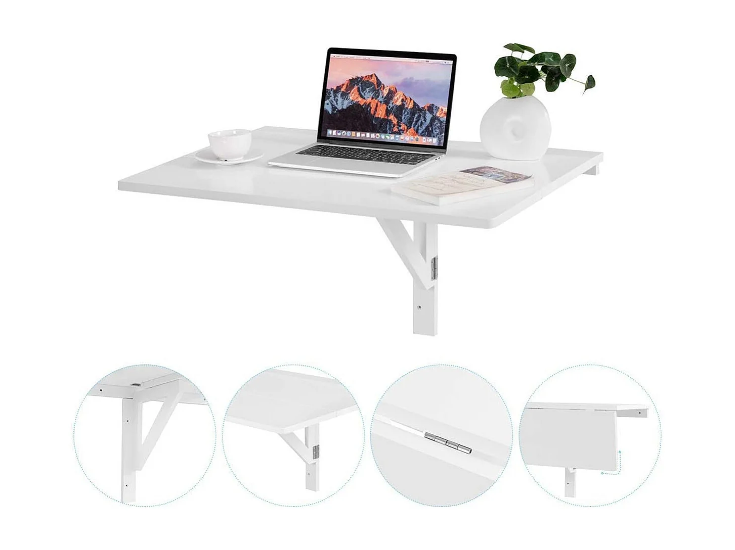 Table de Cuisine Pliante Rabattable Bureau Murale Mural Meuble de Cuisine en Bois pour Salle à Manger Chambre, Salon Blanc
