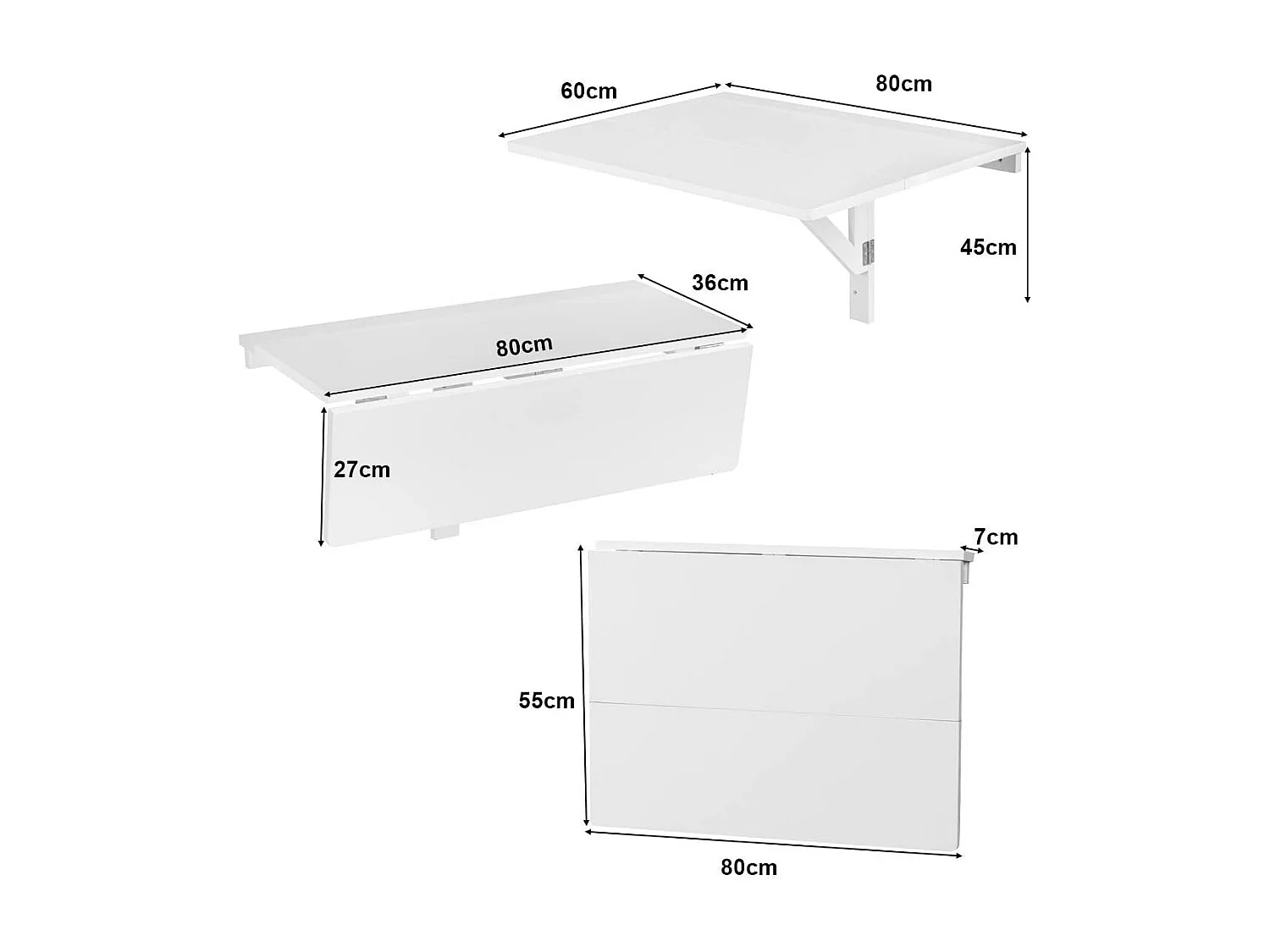 Table de Cuisine Pliante Rabattable Bureau Murale Mural Meuble de Cuisine en Bois pour Salle à Manger Chambre, Salon Blanc