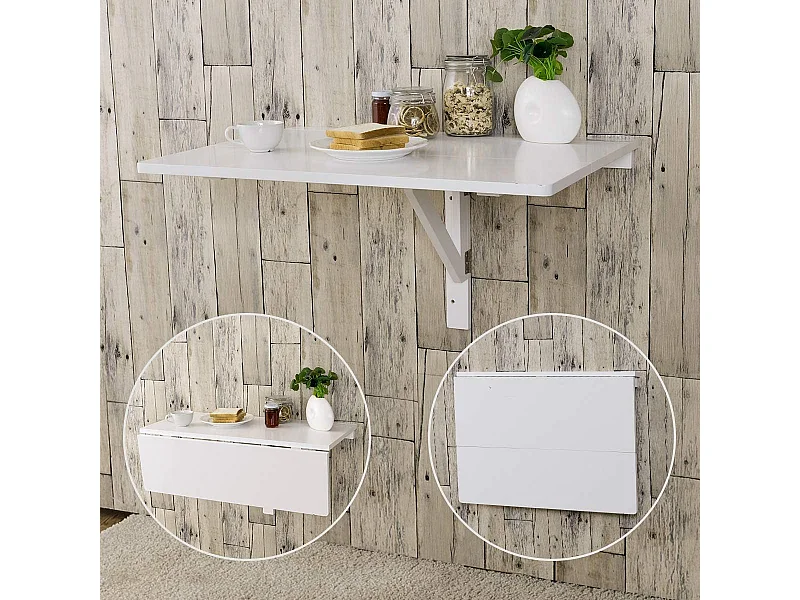 Table de Cuisine Pliante Rabattable Bureau Murale Mural Meuble de Cuisine en Bois pour Salle à Manger Chambre, Salon Blanc