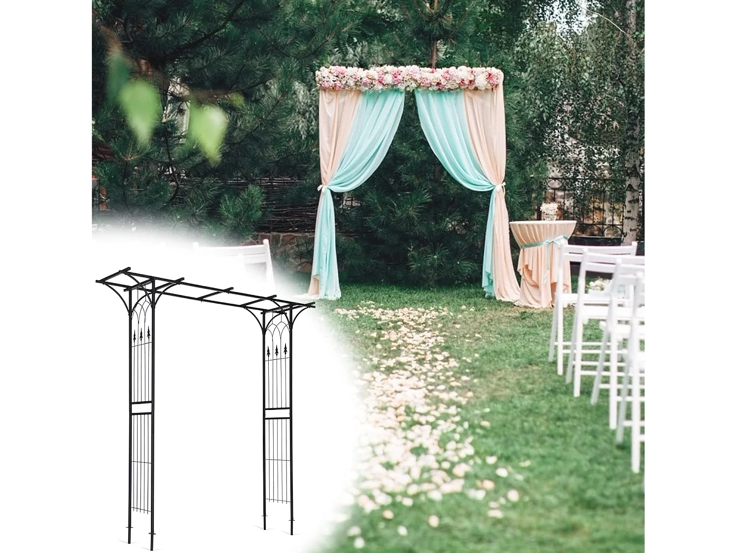 Arche Mariage en Métal de Jardin pour Plantes Grimpantes, Arceau à Rosiers Imperméable 208 x 52 x 208 cm Revêtu de Poudre Décorations DIY Patio, Cérémonie