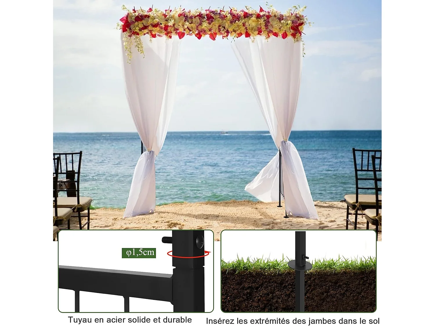 Arche Mariage en Métal de Jardin pour Plantes Grimpantes, Arceau à Rosiers Imperméable 208 x 52 x 208 cm Revêtu de Poudre Décorations DIY Patio, Cérémonie