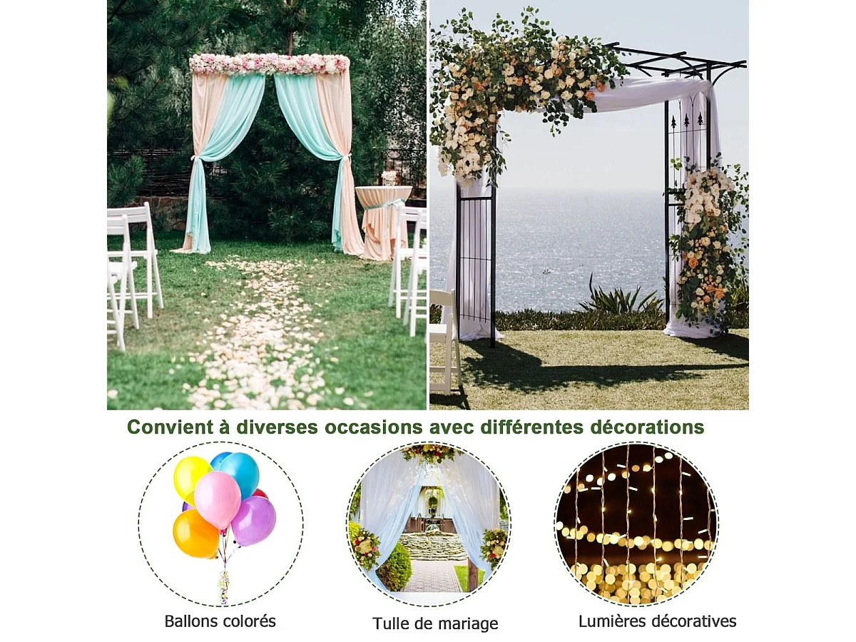 Arche Mariage en Métal de Jardin pour Plantes Grimpantes, Arceau à Rosiers Imperméable 208 x 52 x 208 cm Revêtu de Poudre Décorations DIY Patio, Cérémonie