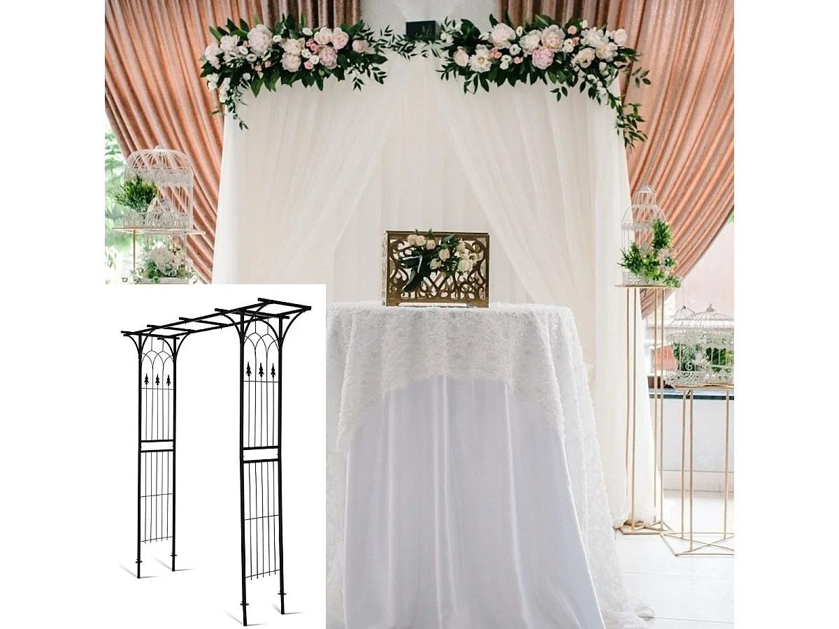 Arche Mariage en Métal de Jardin pour Plantes Grimpantes, Arceau à Rosiers Imperméable 208 x 52 x 208 cm Revêtu de Poudre Décorations DIY Patio, Cérémonie