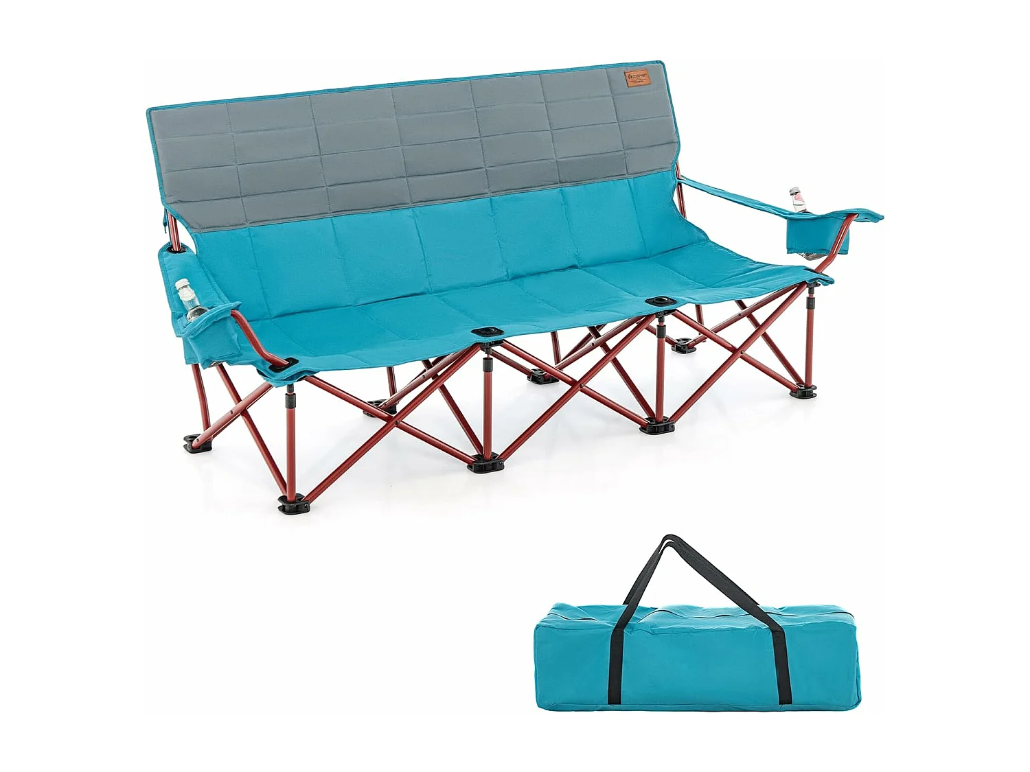 Chaise de Camping Surdimensionnée, Chaise de Pique-Nique Portable à 3 Places, Chaise de Plage avec Porte-gobelet et Sac de Transport, Charge 450 KG(196 x 70 x 82 cm, Bleu)