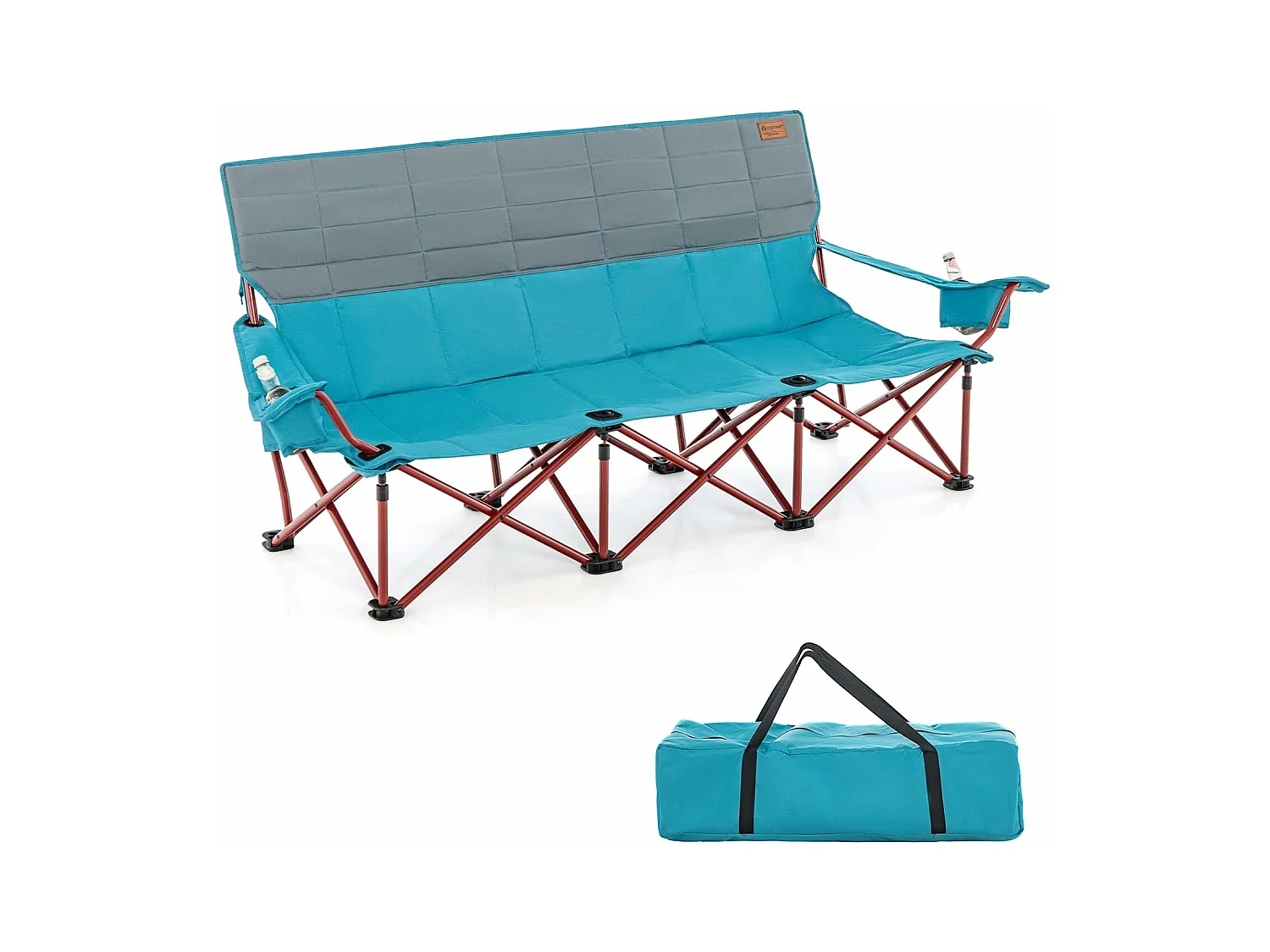 Chaise de Camping Surdimensionnée, Chaise de Pique-Nique Portable à 3 Places, Chaise de Plage avec Porte-gobelet et Sac de Transport, Charge 450 KG(196 x 70 x 82 cm, Bleu)